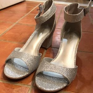 Silver sparkly block heel